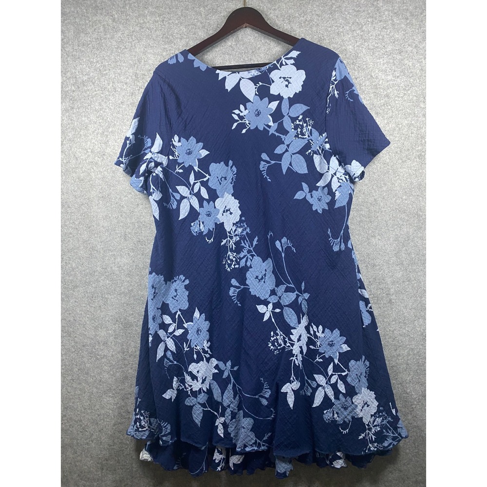 Coldwater Creek Womens 2X Blue Floral Cotton V-Neck Ruffle Hem Dress 605184 - Picture 2 of 8